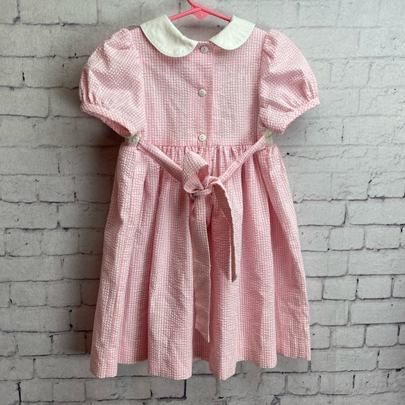 Luli & Me size 24 months vintage smocked seersucker dress spring Easter bunnies - Picture 3 of 6
